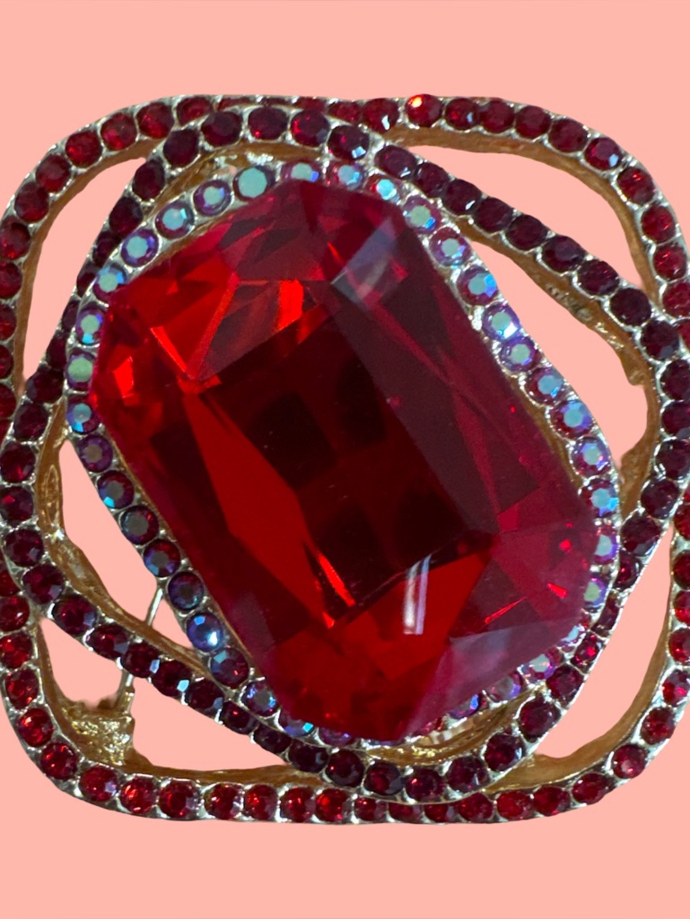 Red Crystal Statement Brooch by